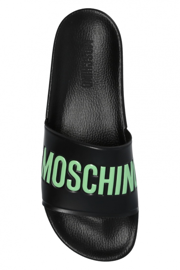 moschino logo leather slides